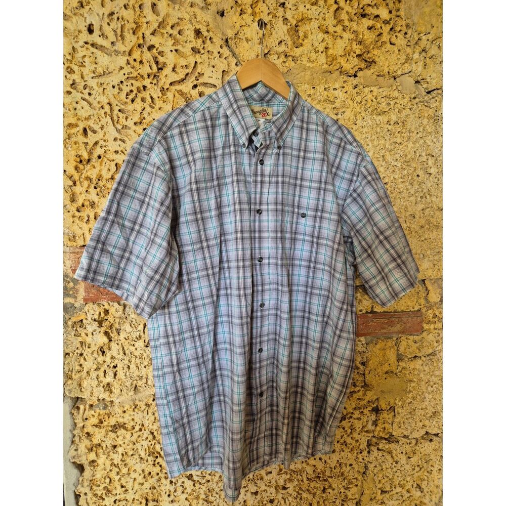Wrangler 20X Mens L Plaid Short Sleeve Western Button Up Shirt Cotton